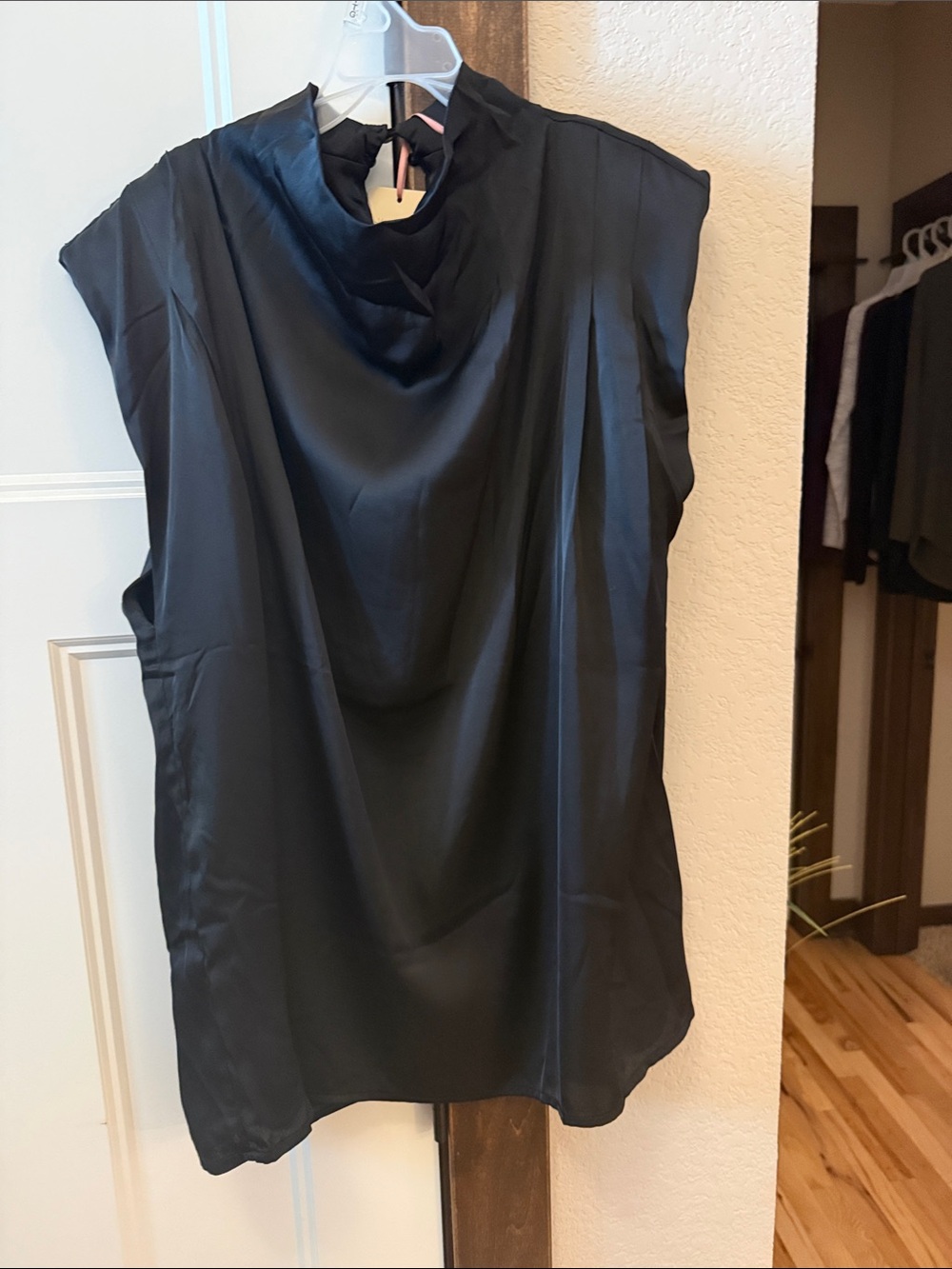 Black silk mock neck top